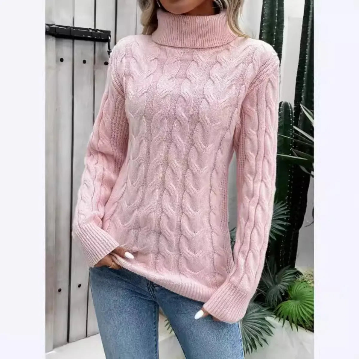 Ladies' Classic Cable-knit Turtleneck